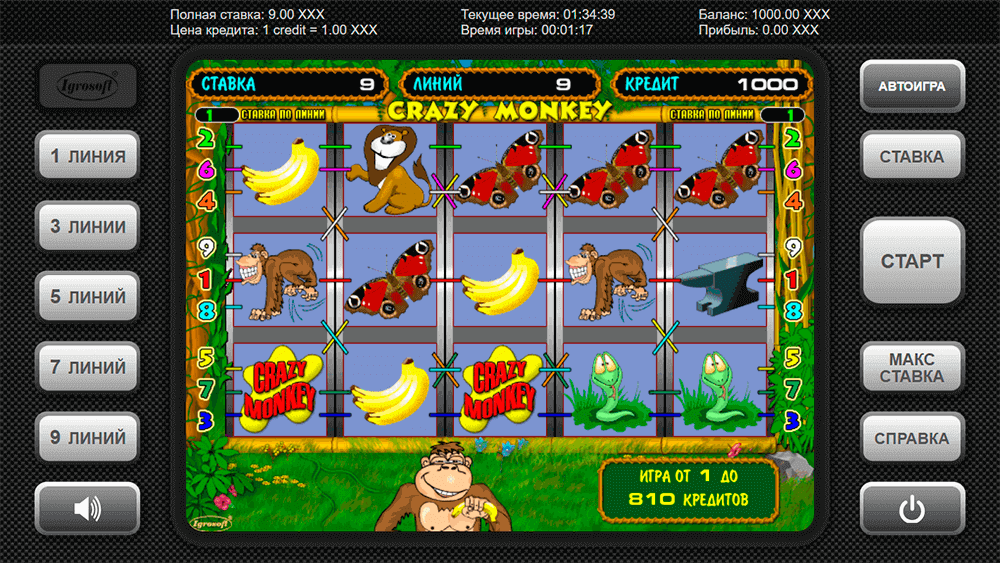 Мобильная версия автомата Crazy Monkey
