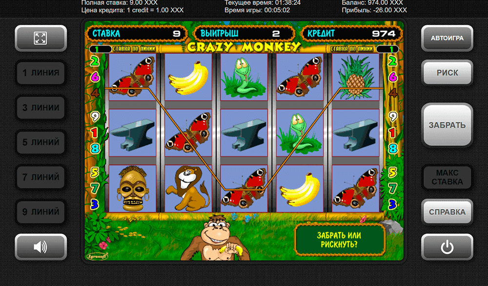 Выигрыш в Crazy Monkey